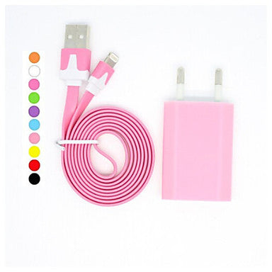 Colorful 100CM 8 Pin Charge and Data Flat Cable with EU Plug for iPhone 6/6 Plus,iPhone 5/5S and Others(Assorted Colors)