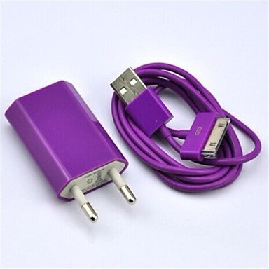 Colorful EU Plug AC Wall Charger with 100cm 30 Pin Cable for iPhone4/4S and Others(AC110-240V,1A)