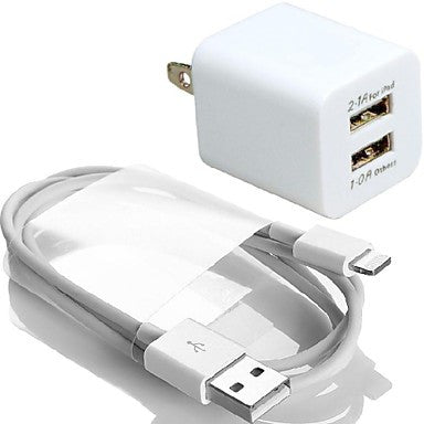 DSB® Dual USB AC Wall Charger with 1.0 Meter 8-Pin Cable for iPhone 5/5S/6 iPad Air/mini (2.1 Amps, US Plug)