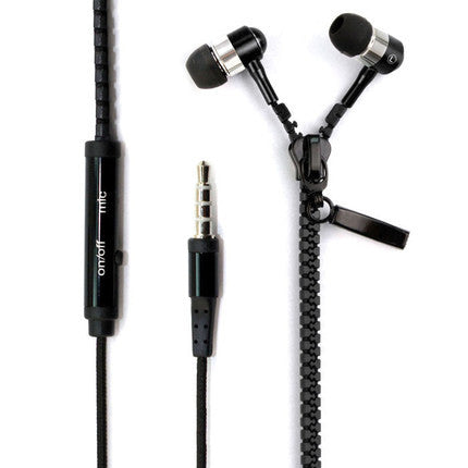 Fashion 3.5 mm Audio Jack Zipper Design In-ear Headphones with Microphone