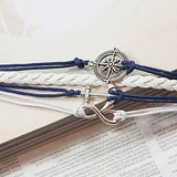 Women's Multilayer Alloy Anchor Infinite Charms Handmade Leather Bracelets