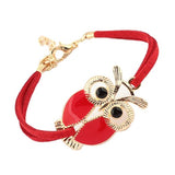 Alloy Owl Charm Sideways Leather Bracelets