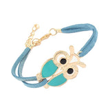Alloy Owl Charm Sideways Leather Bracelets