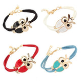 Alloy Owl Charm Sideways Leather Bracelets