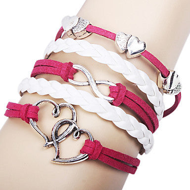 Women's Alloy Charms Infinity Love Double Heart Multi Strand leather bracelets