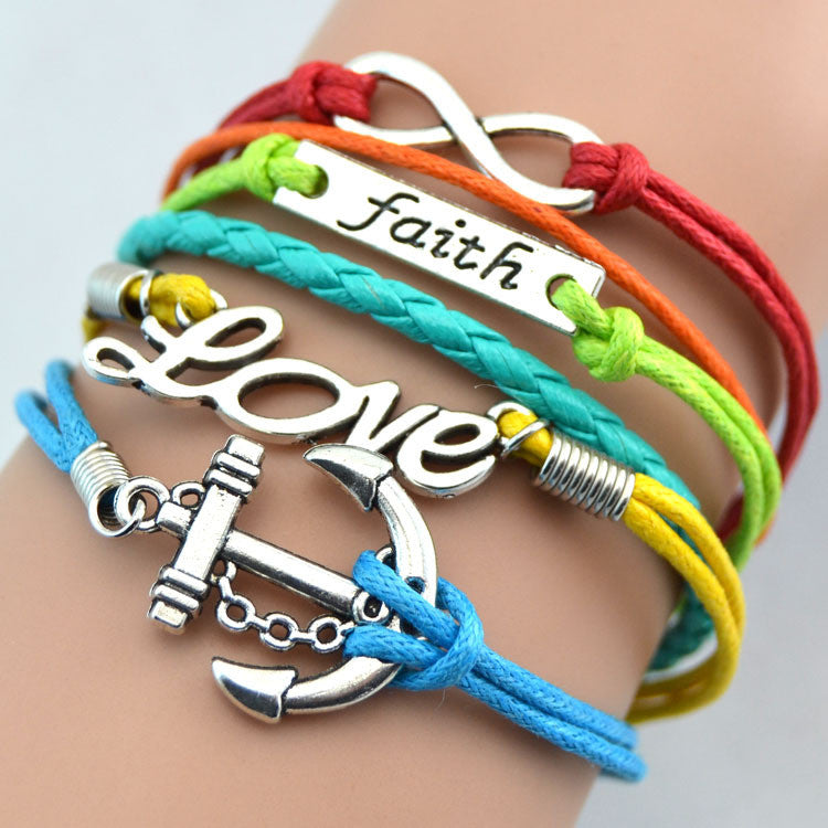 Faith Love & Anchor Bracelet-Antique Silver Charm Bracelet