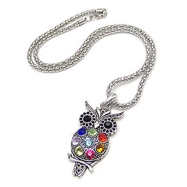 Lovely Colorful Owl Alloy Zircon Necklace