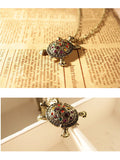 Women's vintage diamond inlaid cute little turtle sweater chain necklace