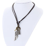 Unisex Wing Cross Leather Pendant Necklace