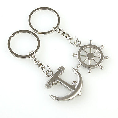 Rudder and Anchor Shaped Metal Keychain, 1 Pair