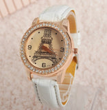 Women Girl's Champagne Dial Lovers Lips Eiffel Tower Analog Quartz Wrist Watch Watches