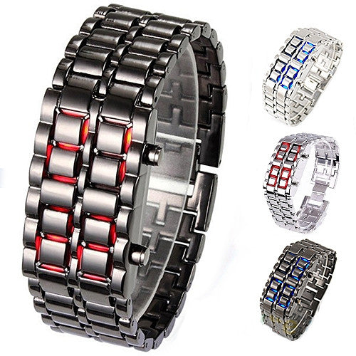 Fashion Men Women Lava Iron Samurai Metal LED Faceless Bracelet Watch Wristwatch