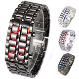 Fashion Men Women Lava Iron Samurai Metal LED Faceless Bracelet Watch Wristwatch