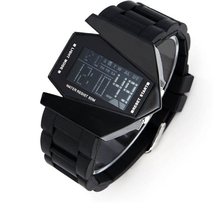 Aircraft LED Watches Digital Hours Stainless Steel Case Sports Watch Back Light rubber Strap Casual watches