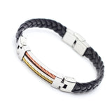 Leather Bracelets Bangles For Men's Gold Charm Style Stainless Steel Button
