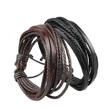 Fashion Leather Brown Black Men's Wrap Bracelet
