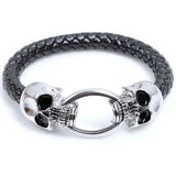 Cool Wholesale Braided Leather Punk Skull Head Bracelet Bangle Wristband For Men Gift