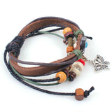 Genuine Leather Butterfly Charm Handmade Wrap Fashion Bracelet Wristband Adjustable