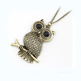 Retro metal black gem eyes owl Pendant necklace Fashion High Quality Sweater chain Statement jewelry for women
