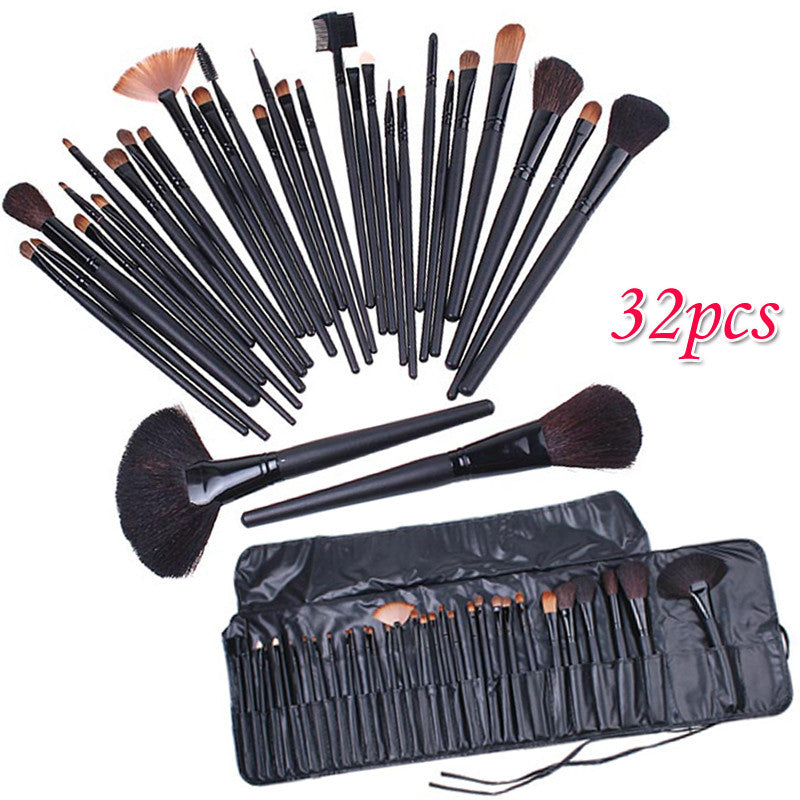 Professional 32 PCS Cosmetic Facial Make up Brush Kit Wool Makeup Brushes Tools Set with Black Leather Case-Hot Sale-TOP Quality!-[Free Shipping]