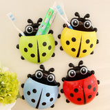 Cute Funny Cartoon Yellow/Red/Blue/Green Ladybug Sucker Suction Hook Tooth Brush Holder