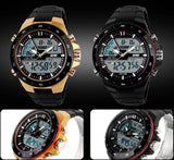 Casual Men Sports Watch 2 Time Zone Digital Quartz Watch Fashion Dress Wristwatches LED Dive Military Watches