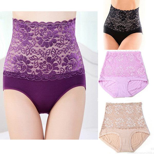 Women modal high waist Sexy lace belly in Carry buttock briefs underwear