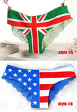 New Hot Womens Ladies Sexy Pants Flag Print Back Lace Briefs Underwear Knickers