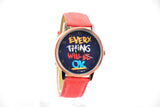 Men's army watch "EVERY THING WILL BE OK" retro leather sports wristwatch