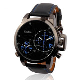 Fashion OULM Multiple Time Zone Sports Watch for Men Leather Strap Quartz Russia Military Wristwatch