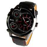 Oulm brand Male Man Quartz Wrist Watch sports Three Movt Time zone Round Dial Genuine Leather Straps