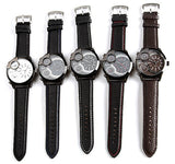 Oulm brand Male Man Quartz Wrist Watch sports Three Movt Time zone Round Dial Genuine Leather Straps