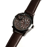 Oulm brand Male Man Quartz Wrist Watch sports Three Movt Time zone Round Dial Genuine Leather Straps