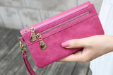 Fashion Women Wallets Dull Polish Leather Wallet Double Zipper Day Clutch Purse Wristlet Portefeuille Handbags