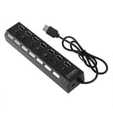 Mini 7 Port USB 2.0 High Speed HUB Black For Laptop PC