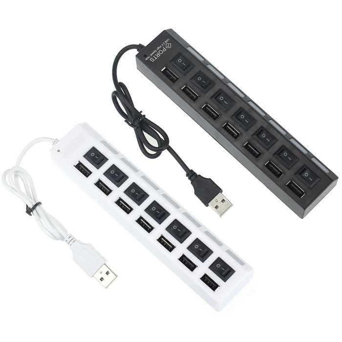 Hot Sale Black&White 1pcs Trustworthy 7-port USB 2.0 Hub With ON / OFF switch 55cm Cable For PC Laptop