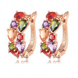New Flower Earrings18K Rose Gold /Gold Plt Inlay Multicolor Cubic Zircon Stud Earrings For Women