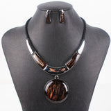 Fashion Brand Jewelry Sets Silver/Gold Plated Round Pendant 5Colors Faux Leather Rope High Quality