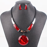 Fashion Brand Jewelry Sets Silver/Gold Plated Round Pendant 5Colors Faux Leather Rope High Quality