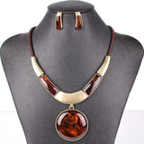 Fashion Brand Jewelry Sets Silver/Gold Plated Round Pendant 5Colors Faux Leather Rope High Quality