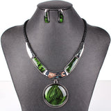 Fashion Brand Jewelry Sets Silver/Gold Plated Round Pendant 5Colors Faux Leather Rope High Quality