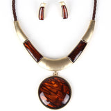 Fashion Brand Jewelry Sets Silver/Gold Plated Round Pendant 5Colors Faux Leather Rope High Quality