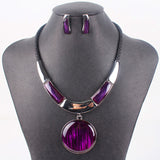 Fashion Brand Jewelry Sets Silver/Gold Plated Round Pendant 5Colors Faux Leather Rope High Quality