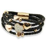Hot Sell Leather Wrap 18k Rose Gold Plated Bracelet for Women Four Leaf Clover Crystal Charm Jewelry