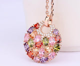 Hot Sell Multicolor Crystal Round Necklaces & Pendants for Women 18k Gold Plated Swiss CZ Zircon Jewelry
