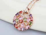 Hot Sell Multicolor Crystal Round Necklaces & Pendants for Women 18k Gold Plated Swiss CZ Zircon Jewelry