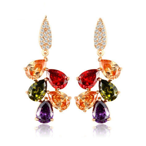 Fashion 18K Rose Gold Plated Drop Earrings Mona Lisa for Women Multicolor Zircon