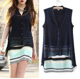 Women summer dress new hot chiffon fake two piece chromatic stripe casual dress fashion cozy vestidos autumn dress