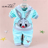 Spring baby set cartoon rabbit velvet set twinset long sleeve set hoodie and pant children clothing