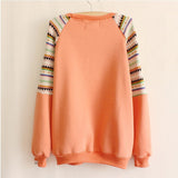 Mix color knitted embroidery sleeve high quality fleece inside winter women's hoodies warm sweatshirts